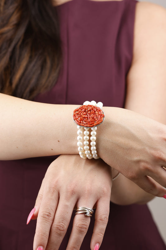 ✨ Bracciale “Cuore di Mare” – Corallo Mediterraneo e Perle Naturali. Pezzo unico. Firmata Lory💎