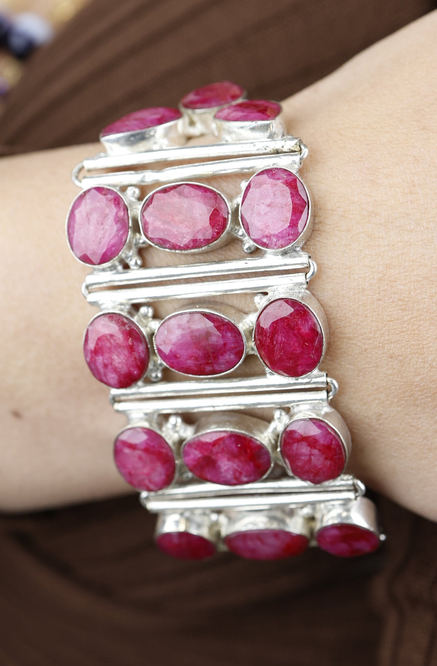 ✨ Bracciale Mosaico di Rubino - Radice di Rubino e Argento 925 | Pezzo Unico 💎