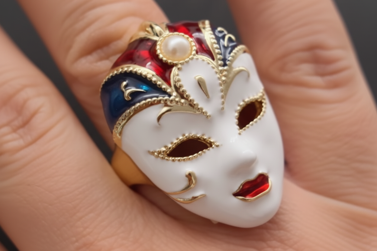 Anelli Maschera Veneziana in Acciaio Smaltato