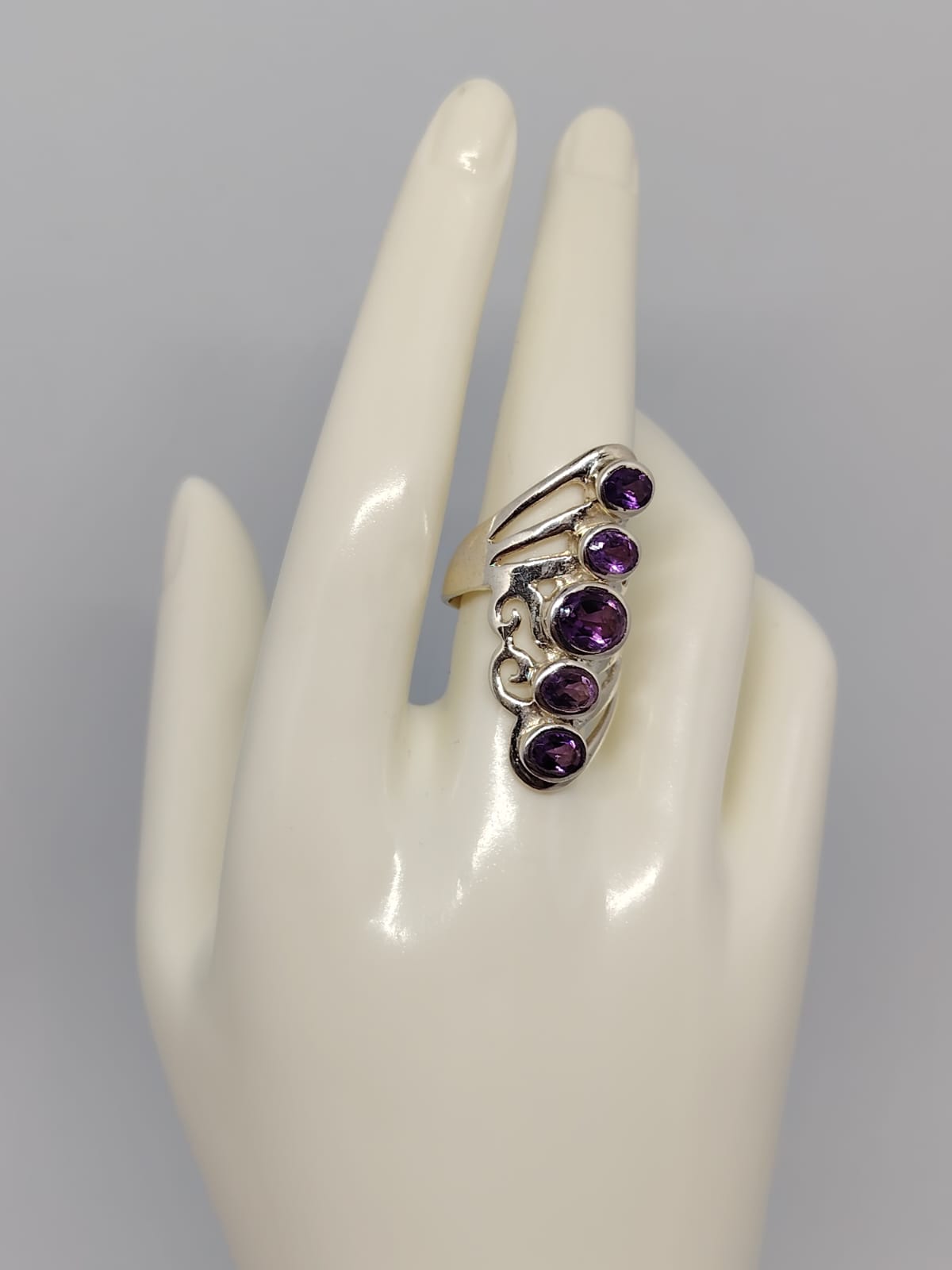 Anello Raggi d'Ametista - 5 Ametiste Brasile Argento 925 | Pezzo Unico