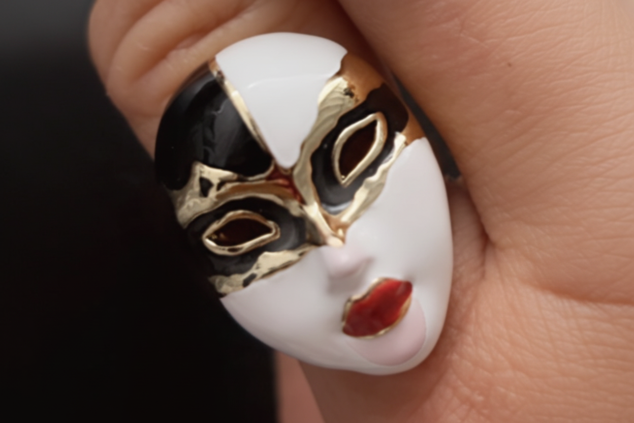 Anelli Maschera Veneziana in Acciaio Smaltato