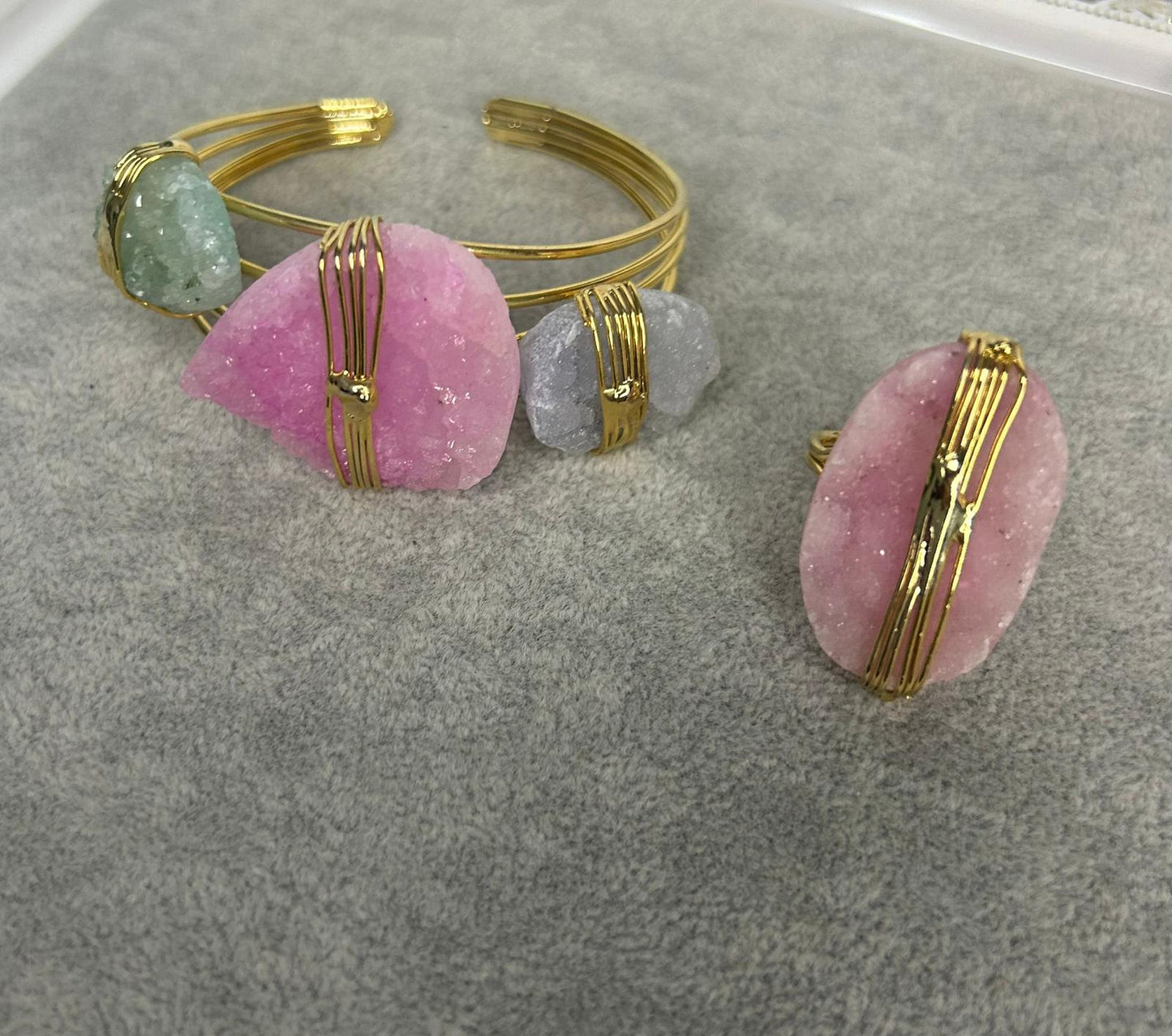 Set Bracciale e Anello in Quarzo Zuccherino con Filigrana