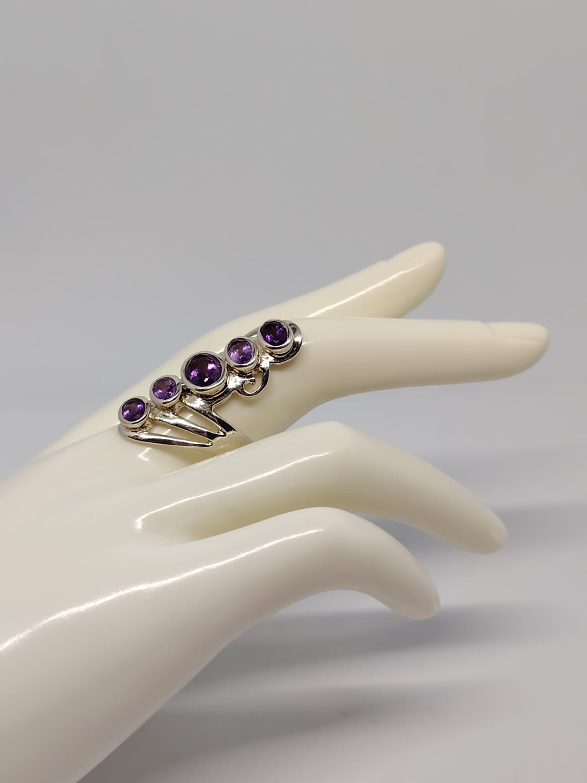 Anello Raggi d'Ametista - 5 Ametiste Brasile Argento 925 | Pezzo Unico