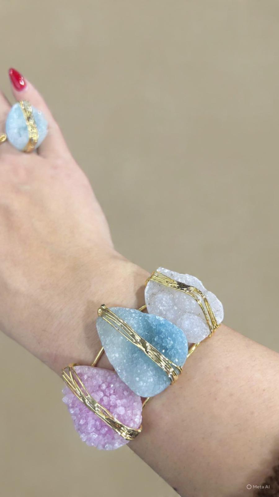 Set Bracciale e Anello in Quarzo Zuccherino con Filigrana