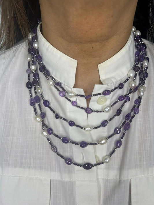 Collana Degradé Ametista 5 File Perle Naturali | Firmato Lory