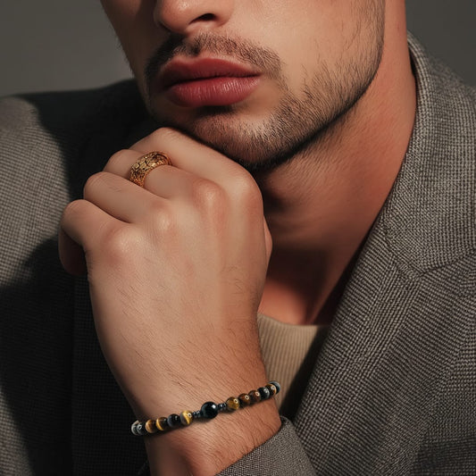 Bracciale Uomo Tre Occhi di Tigre Ematite - Creazione Lory