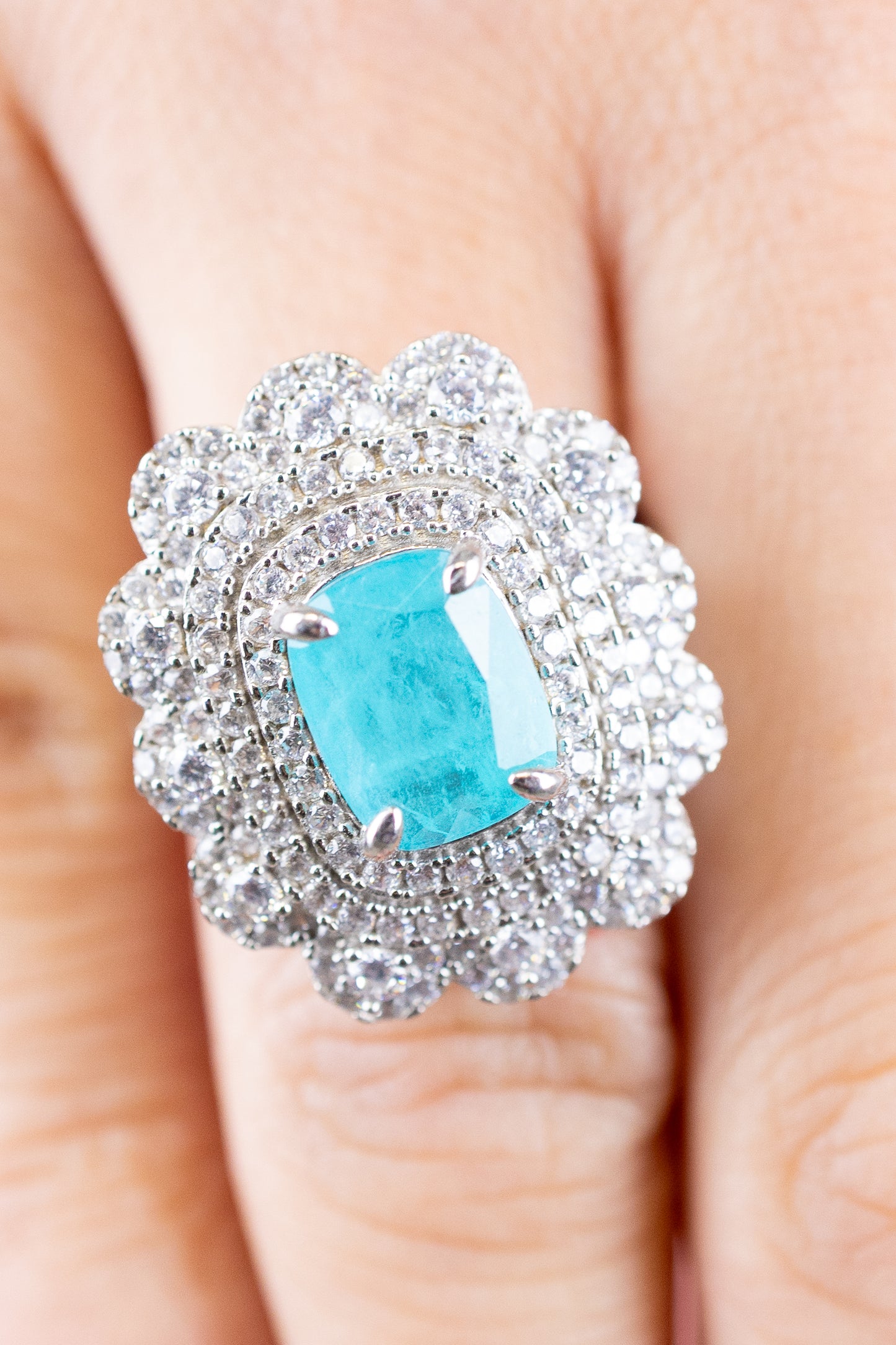 Anello Onda di Luce Tormalina Paraiba Argento 925